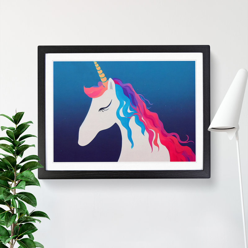 XH1022-2484X Cute Unicorn Abstract - Single Picture Frame Print, Black, 46cm H x 64cm W x 2cm D