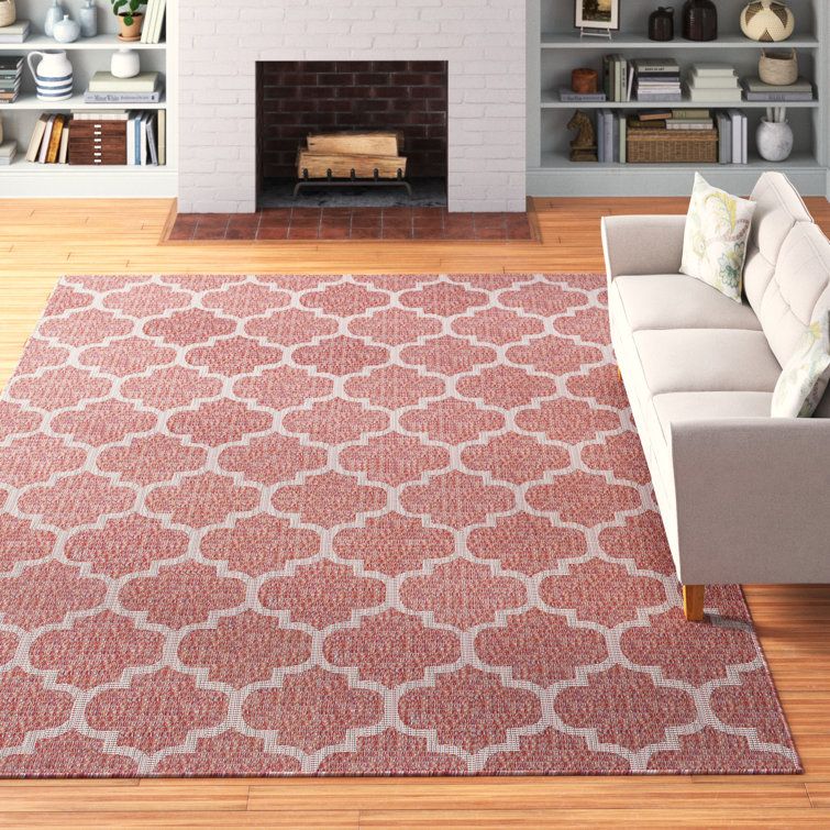 Tapis intérieur / extérieur géométrique rouge rouille