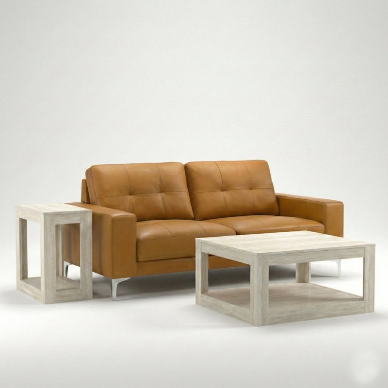 Webster Genuine Leather 3-Piece Living Room Set, Orange