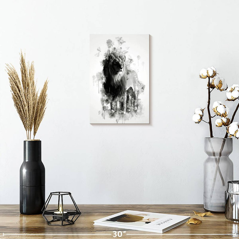 Brampt Lion Black And White, 12" H x 8" W