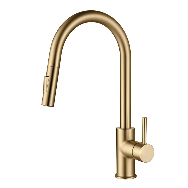 Pull Down Single Handle Kitchen Faucet, Brushed Brass