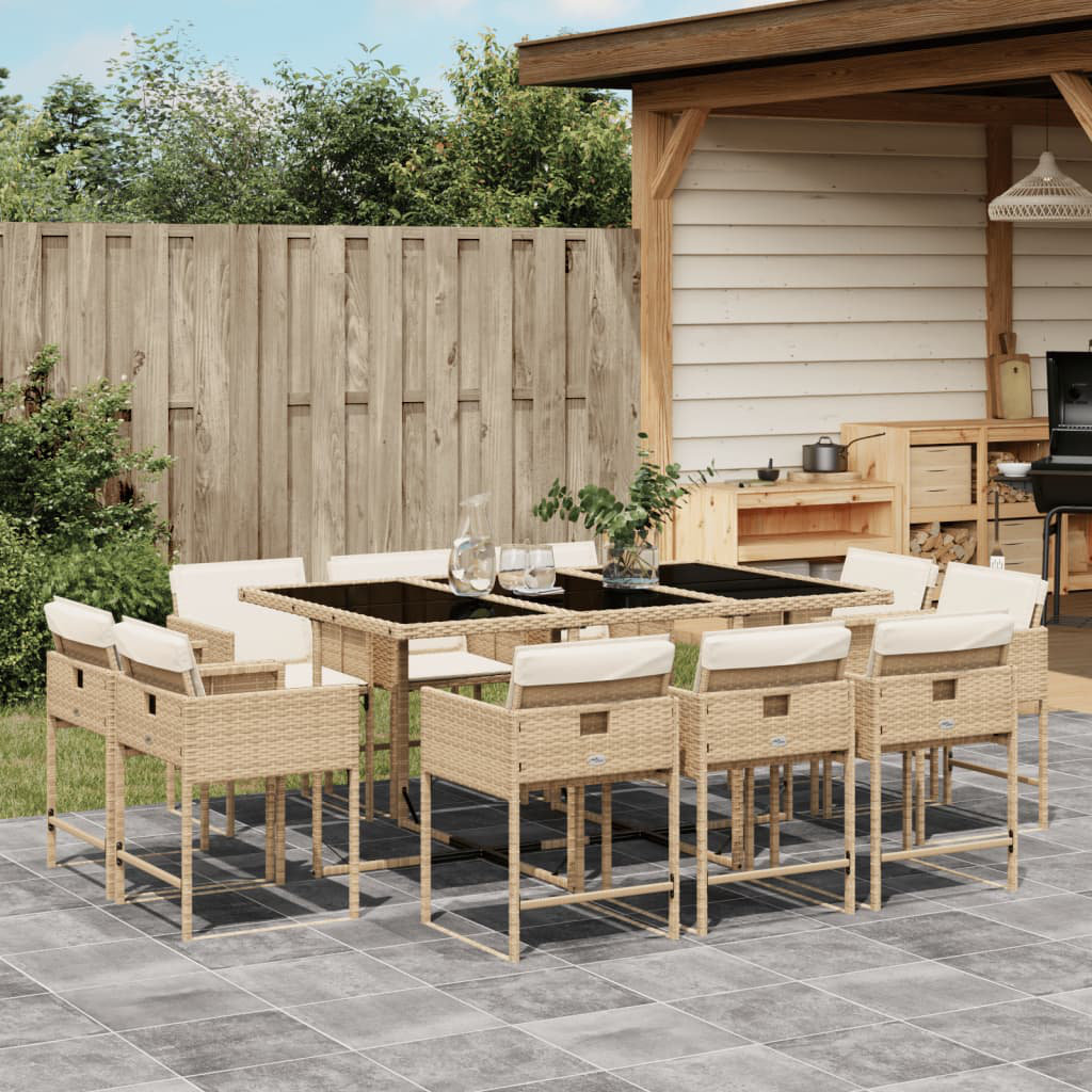 Vidaxl 11-Tlg. Garten-Essgruppe Mit Kissen Grau Poly Rattan