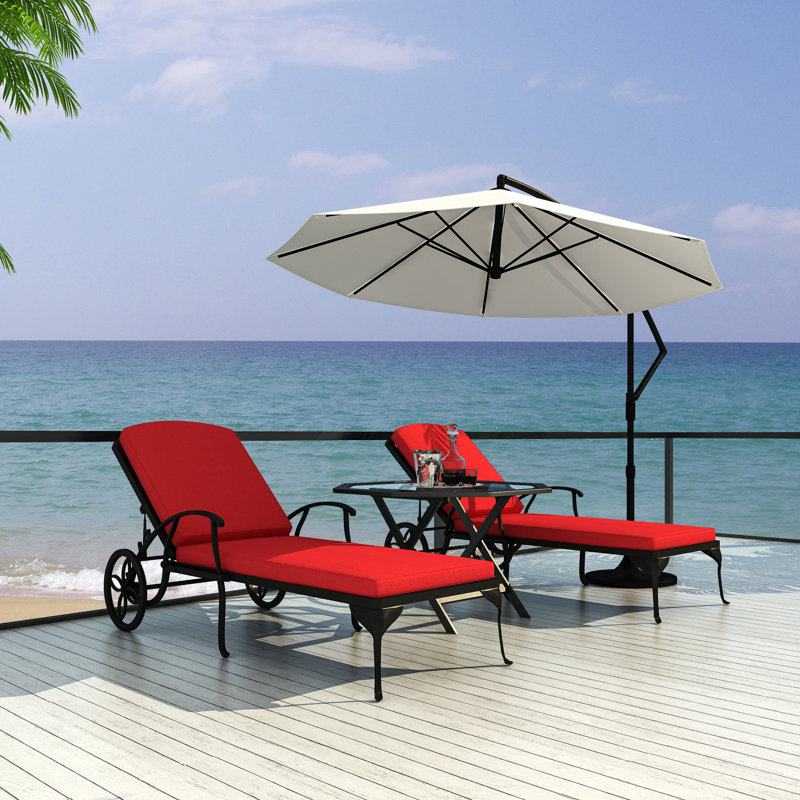 Chaise longue inclinable longue 49,21 po avec coussins, Rouge