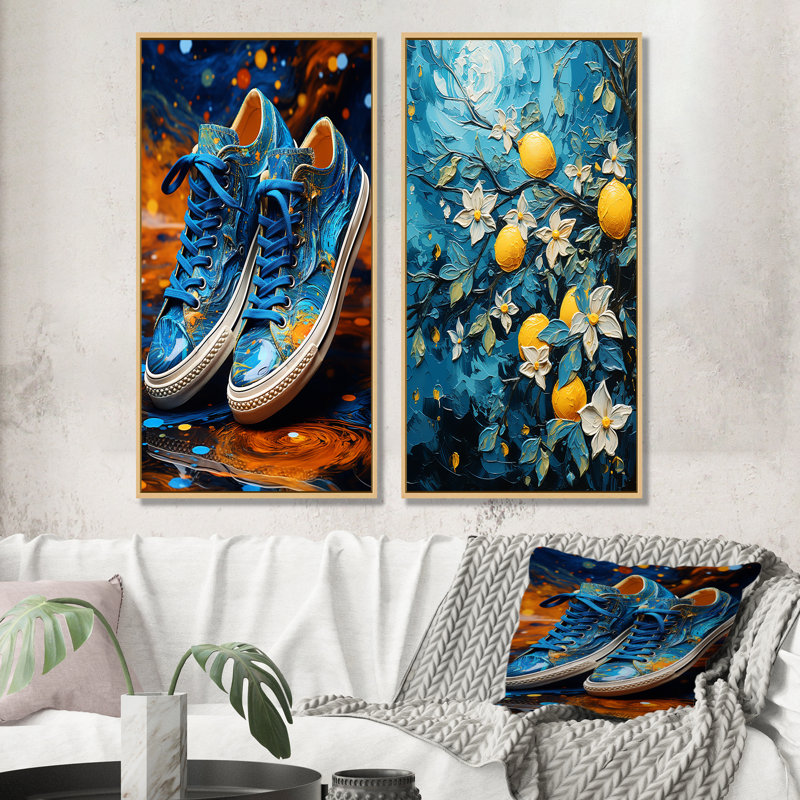Starfruit Starry Night - fruits, ensemble de 2 impressions sur toile, Encadrement brun, H 40 po x l 41 po