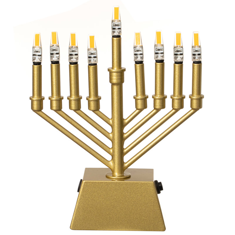  Wall Mount 9-branch Hanukkah Menorah With Led Candles Illuminated Display Contemporary Decorative Accent Judaica Centerpiece And Meaningful Gift For Hanukkah Celebrations, V-shape Gold
