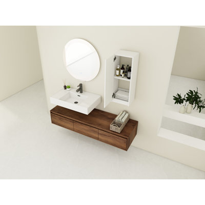 Bathroom Vanity With Resin Sink & Side Cabinet - 60 Inch, Modern Style, 3 Soft-Close Drawer Bath