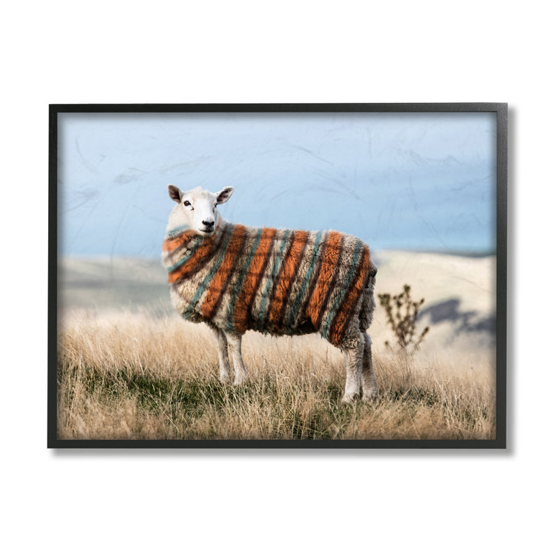 Chandail à motif de moutons, H 11 po x l 14 po, Giclée encadrée noir minuit