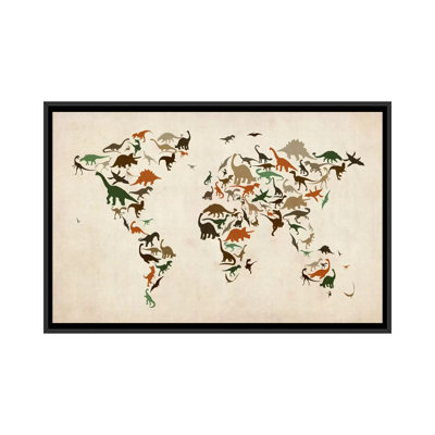 'Dinosaurus Map of the World III' Graphic Art on Canvas