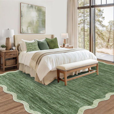 Tapis lavable 5 po x 7 pi, tapis moderne antidérapant à bord festonné, vert