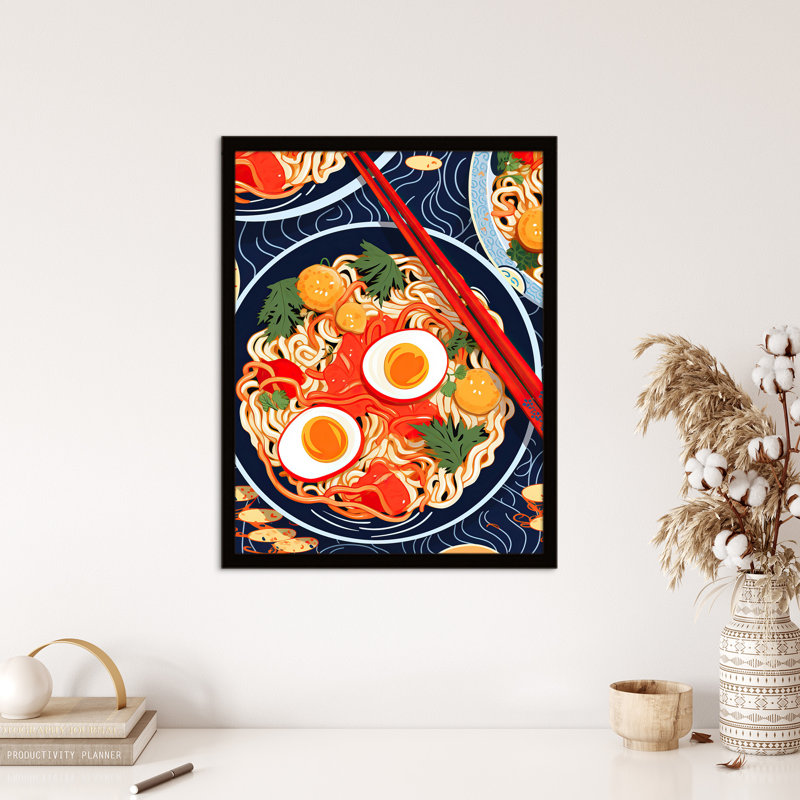 A Riot Of Ramen Vibrant Food Painting Red Blue Orange - Single Picture Frame Print