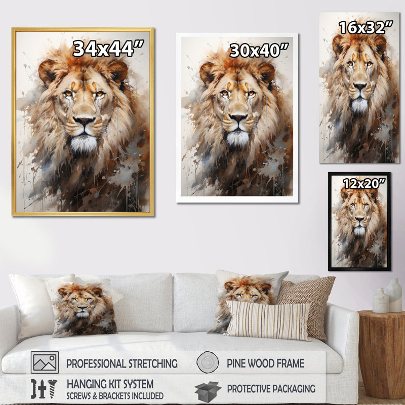 Photographie de portrait de lion - Art mural lion, H 32 po x l 24 po x P 1 po, Cadre flottant noir