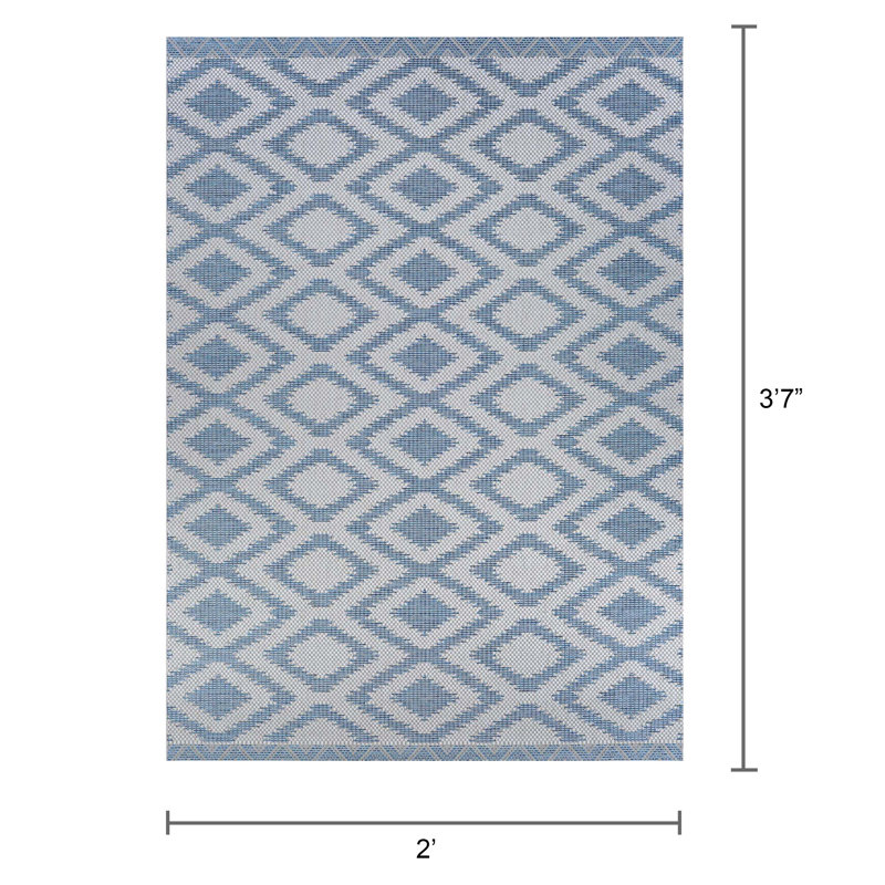 Tapis bleu à motif géométrique Temple Cloud, Rectangle 2 pi x 3 pi 7 po