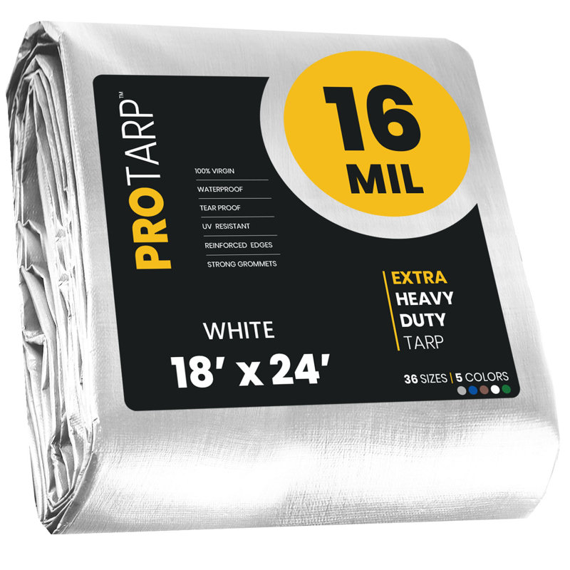 Toile 18 po x 24 pi 16 mil. En polyéthylène robuste, imperméable et résistante aux rayons UV, Blanc