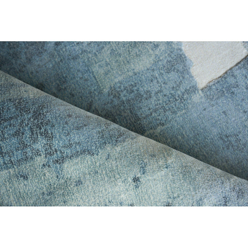 Papyrus Blue Wool/Bamboo Silk handloomed Area Rug, Rectangle 12' x 15'