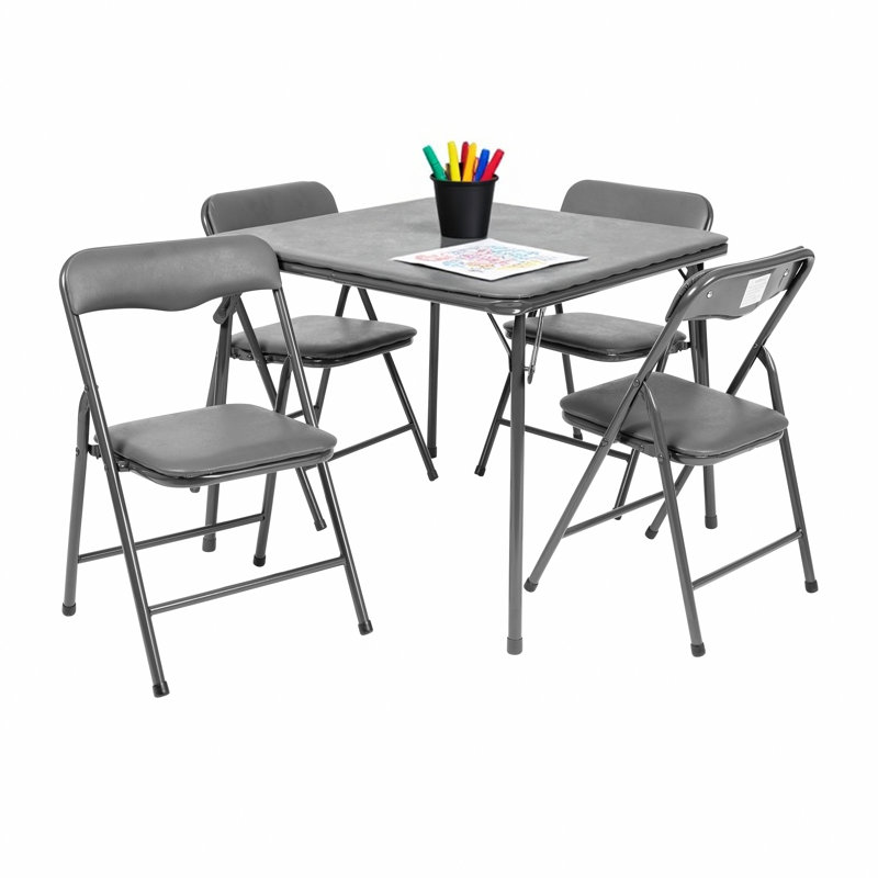 Kids Colorful 5 Piece Folding Table and Chair Set, Grey