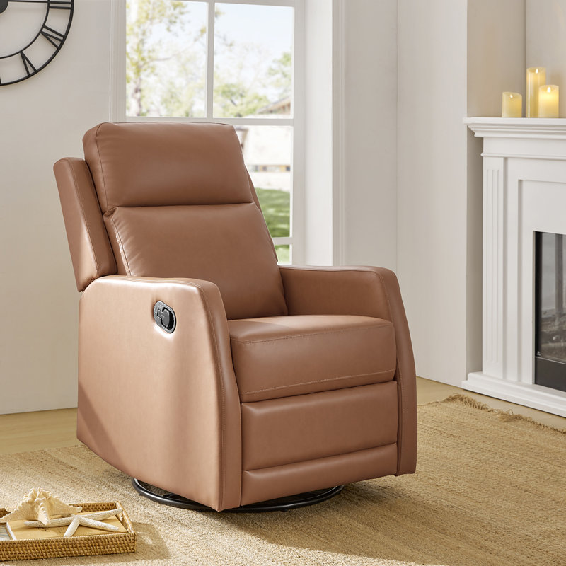 Fauteuil inclinable pivotant en similicuir McGuffey avec base en métal, Similicuir galet camel