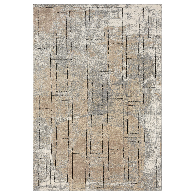 Arneson Collection Geometric Abstract Block Neutral Area Rug, Rectangle 2' x 3'3"