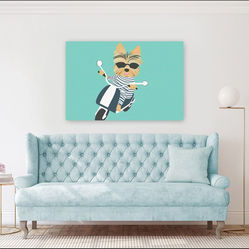 Cool Yorkie On Scooter Contemporary Dog Wall Art Print by Mathieu - Wrapped Canvas Print, 101.6cm H x 152.4cm W