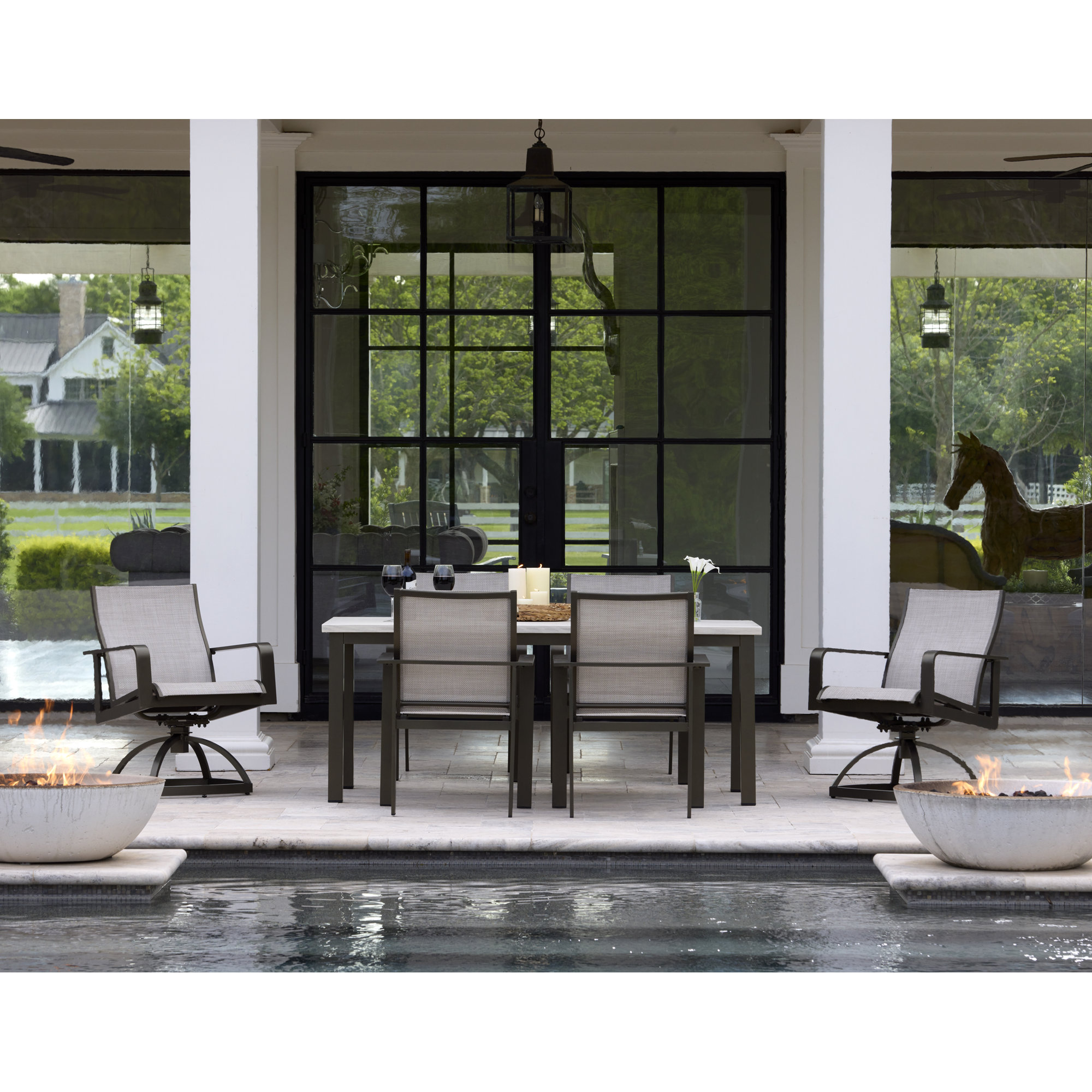 Donia Rectangular 6 - Person 72.05'' L Outdoor Dining Set, Brown
