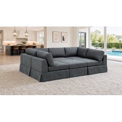 Canapé d'angle modulaire 170 cm x 265 cm, 6 pièces, polyester, gris