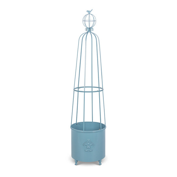 Fleur-de-Lis Planter Obelisk, Small, Antiqued White, Provence Blue / large