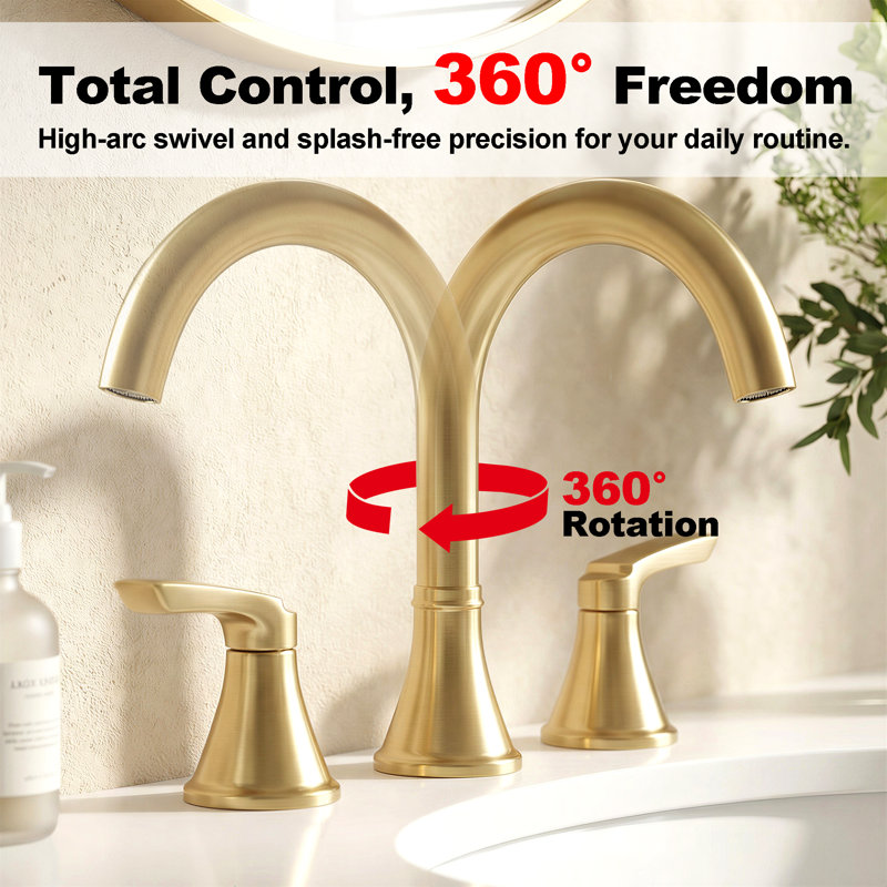 Widespread Bathroom Faucet 3-Hole, 2-Handle Sink Faucet With Pop-Up Drain, Brushed Gold