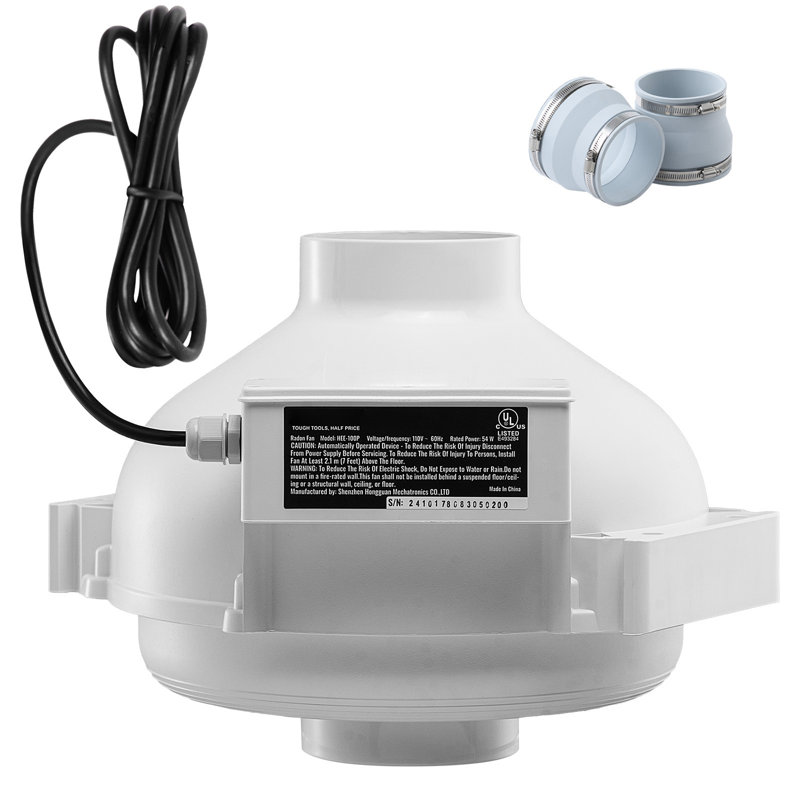 Ventilateur à conduit 4 po à 4,5 po pour ventilateur d'atténuation de radon de 190 pi³ / min