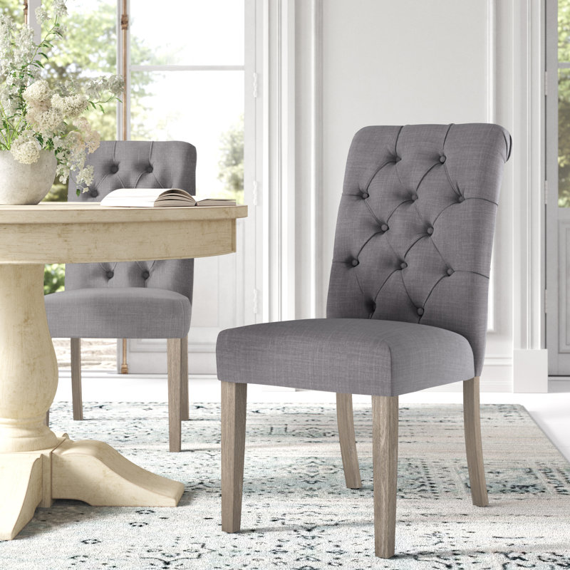 Chaise d'appoint rembourrée et capitonnée Ameriga, Gris, Lin gris