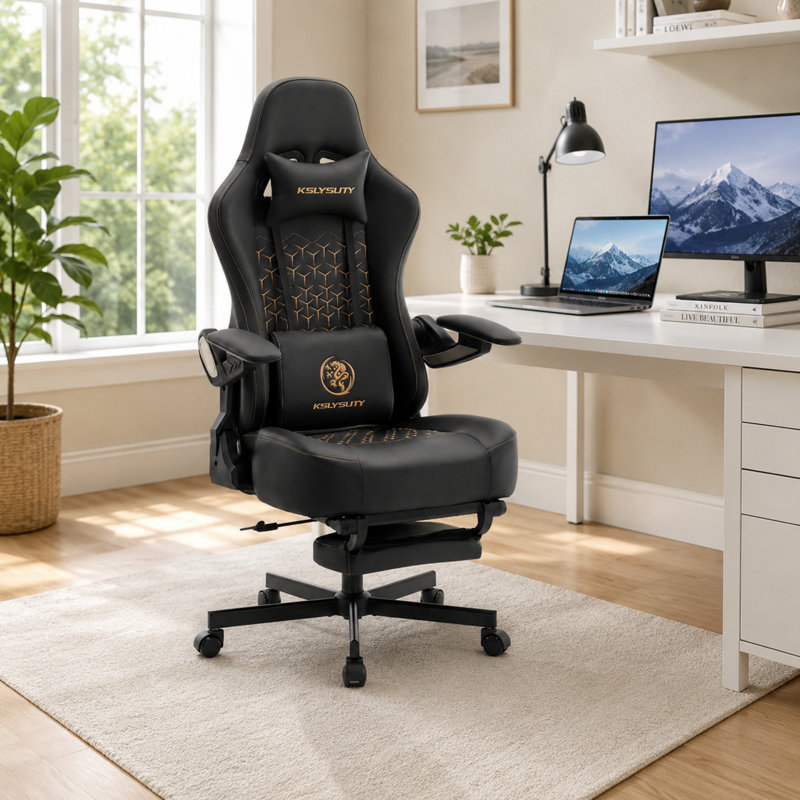 Fauteuil ergonomique pivotant en similicuir, Noir