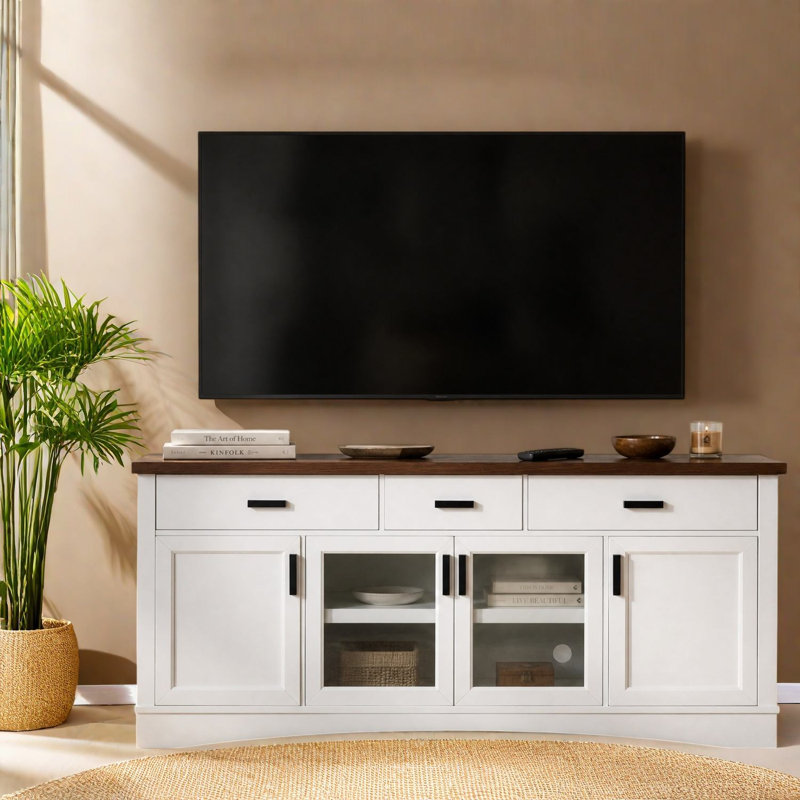 Meuble télé et centre de divertissement spacieux, console moderne en bois aggloméré