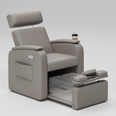 Fauteuil de pédicure électrique gris sans plomberie pour Nail Tech, canapé inclinable Pedi Station pour bain de pieds, convient aux petits salons de spa manucure