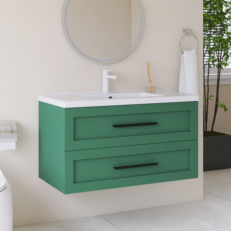Meuble-lavabo mural simple 36 po avec plateau en céramique intégré blanc, 35.83"