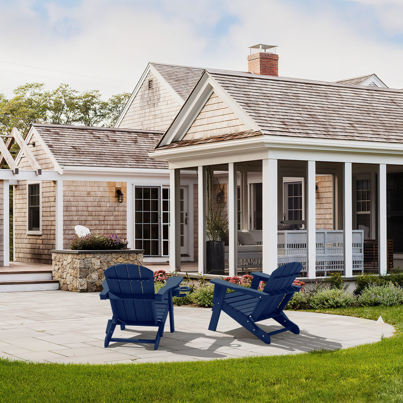 Ergonomically designed resin folding Adirondack chair, Navy
