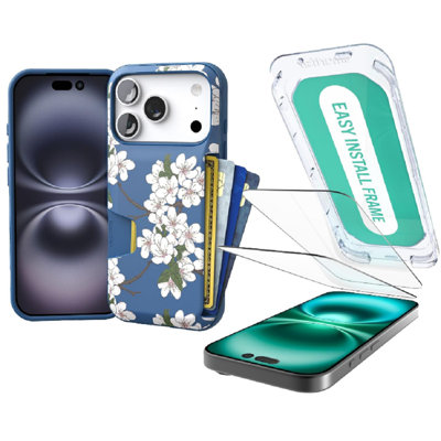 Smartish iPhone 17 Pro Wallet Case + Screen Protector Bundle - Wallet Slayer Vol. 1+ Tuff Sheet 2-Pack Tempered Glass Screen Covers - Extra Strength 9H Glass for Apple iPhone 17 Pro - Cherry Blossom