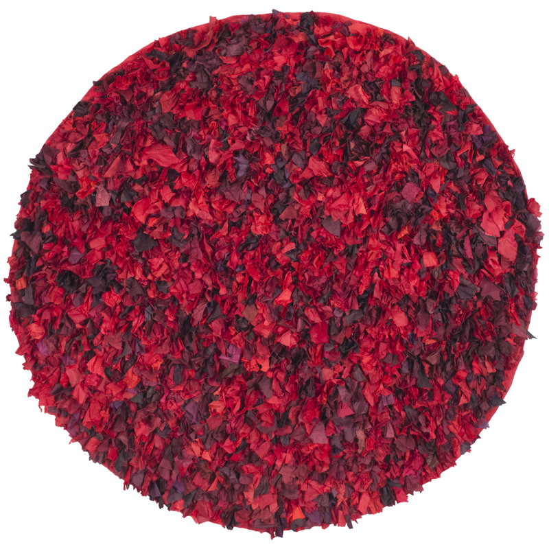 Godsey Handmade Shag Red Area Rug, Round 4'