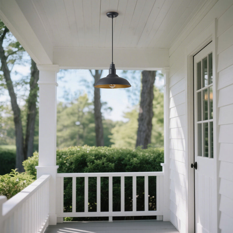  14" Farmhouse Barn Pendant Light, Matte Black Adjustable Exterior Hanging Light For Kitchen & Outdoor