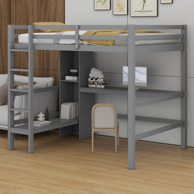 Lit mezzanine avec tablettes multifonctionnelles et bureau sous le lit