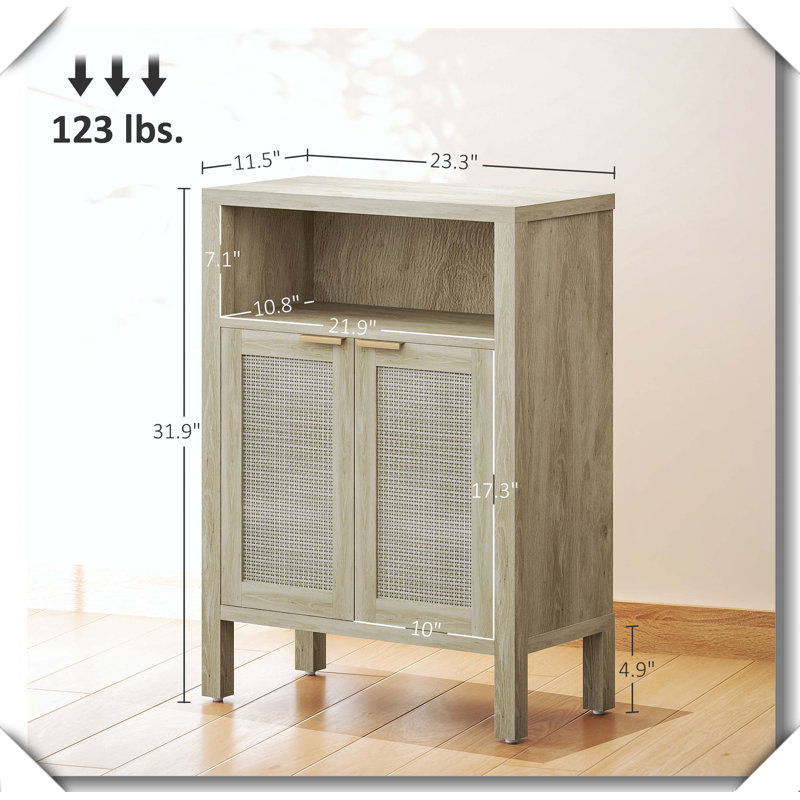 Nordic Style Coffee Bar Buffet Cabinet Adjustable Shelf Multi-Room Storage, Natural