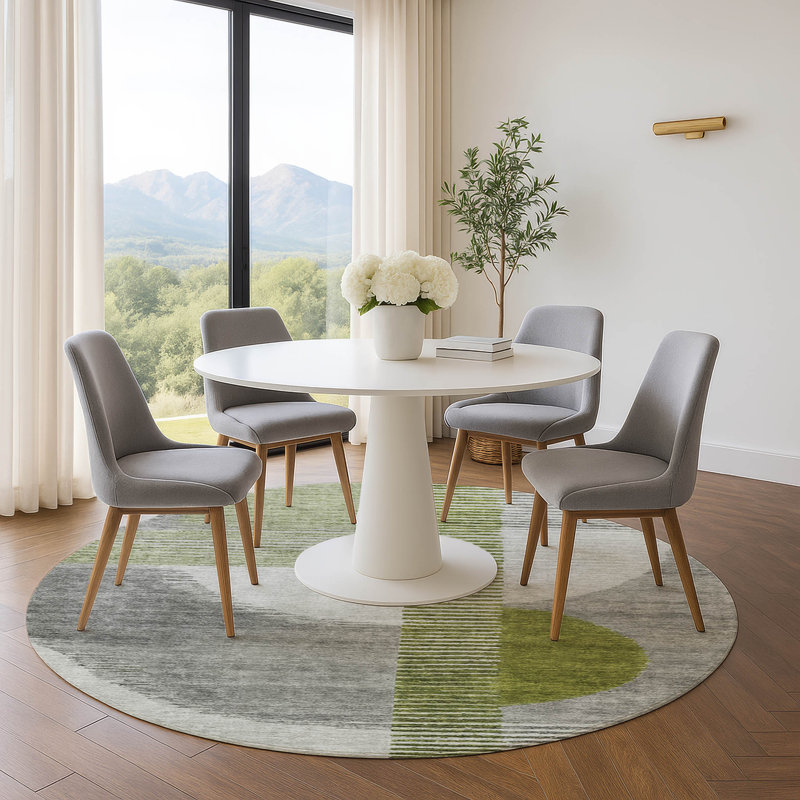 Tapis géométrique de qualité supérieure lavable à la machine Ansley, Rond 8 pi