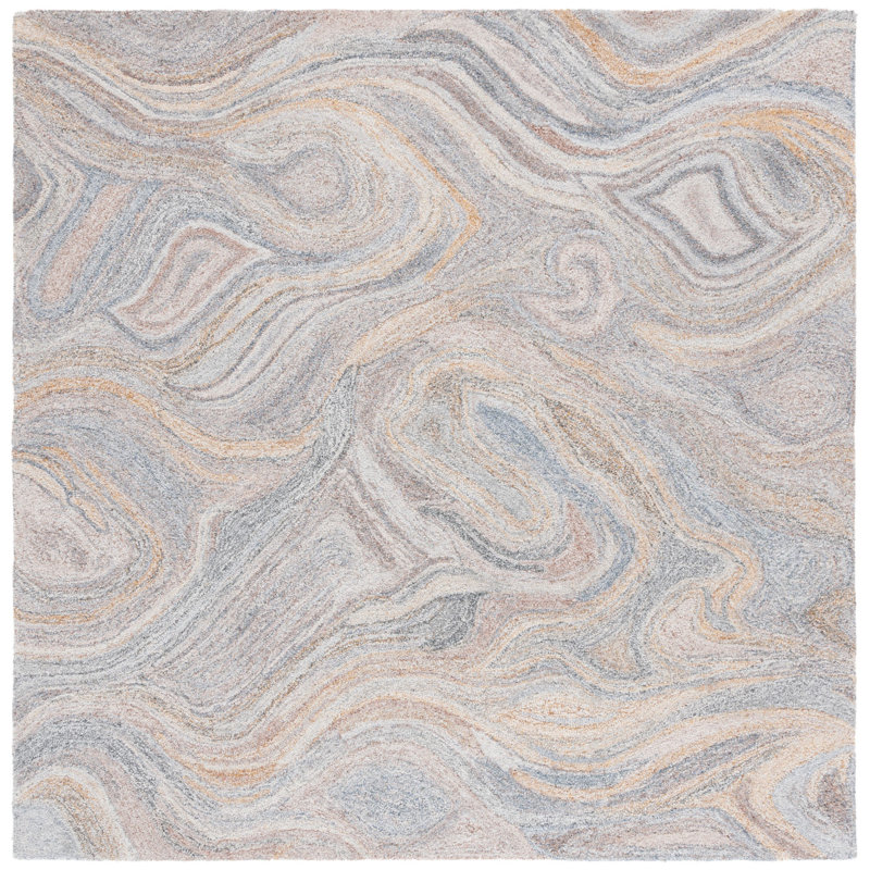 Tapis abstrait touffeté à la main Parchette, Carré 6 pi