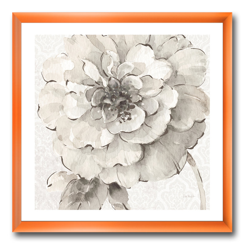 « indigold gris pivoines i »-image image sur toile, H 16 po x l 16 po x P 1 po, Cadre orangé