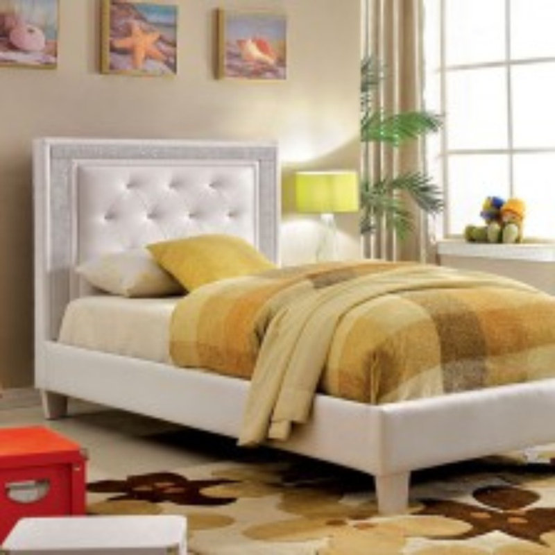 Lit plateforme rembourré en similicuir Chapman, Simple, Blanc