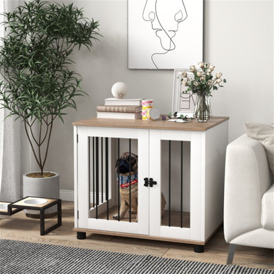 Mobilier de cage pour chien, chenil pour table d'appoint, table de bout avec porte verrouillable pour petits et moyens chiens, brun noyer