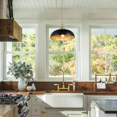 15.7" Pendant Light Fixtures, Farmhouse Pendant Lights Kitchen Island, Black Hanging Ceiling Light for Kitchen Island Dining Room
