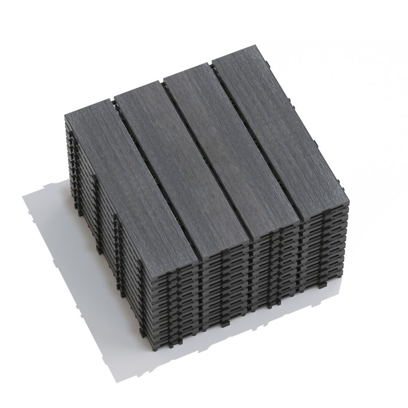 Paquet de tuiles de patio pour terrasse en bois et en plastique 22 WPC, Cendré