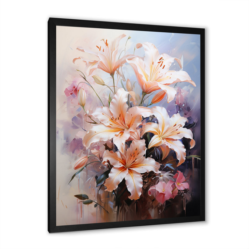 Lys roses, impression romantique, Cadre photo noir, H 20 po x l 12 po x P 1 po