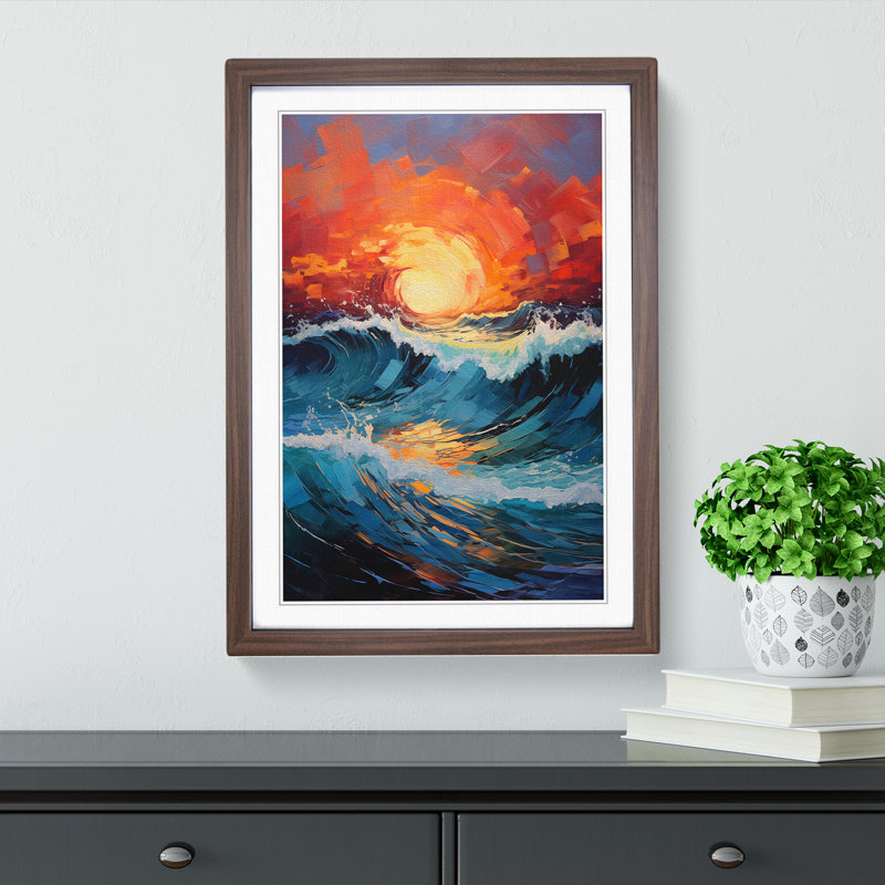 Ocean Expressionism No.3 - Single Picture Frame Print on Wood, Walnut Framed, 64cm H x 46cm W x 2cm D