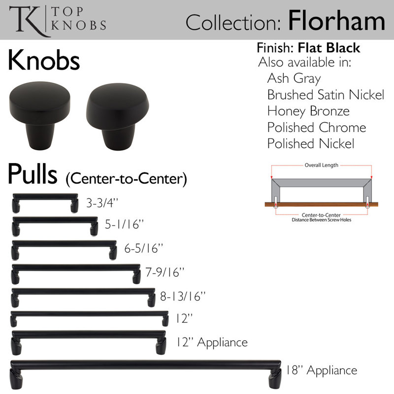 Florham Appliance Pull, Flat Black, 12" Center to Center