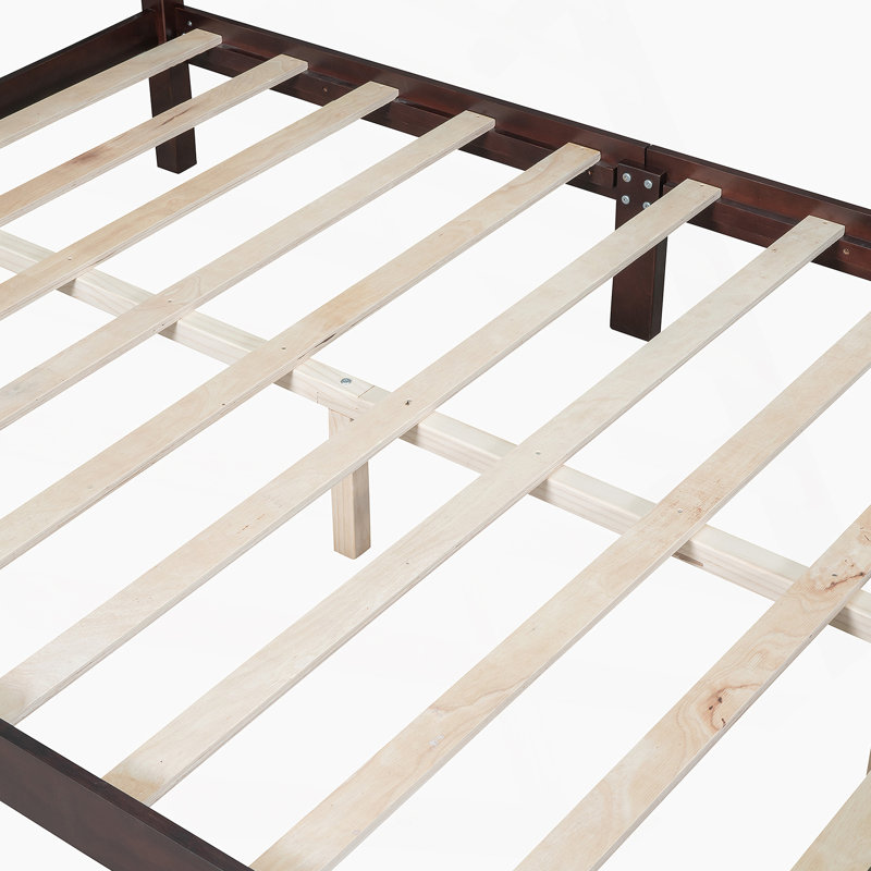 Cadre de lit plateforme grand en bois avec support à lattes, Grand lit, Brun