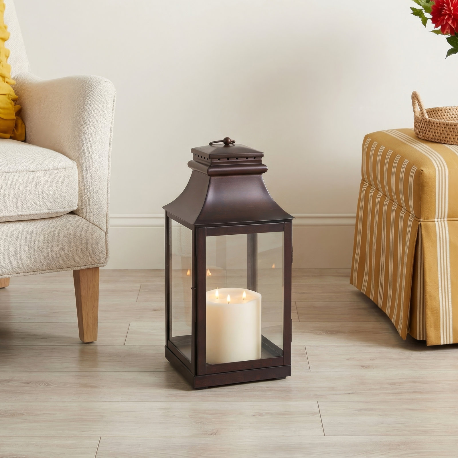 Idora Stainless Steel Floor Lantern, 21" H x 9.5" W x 9.5" D